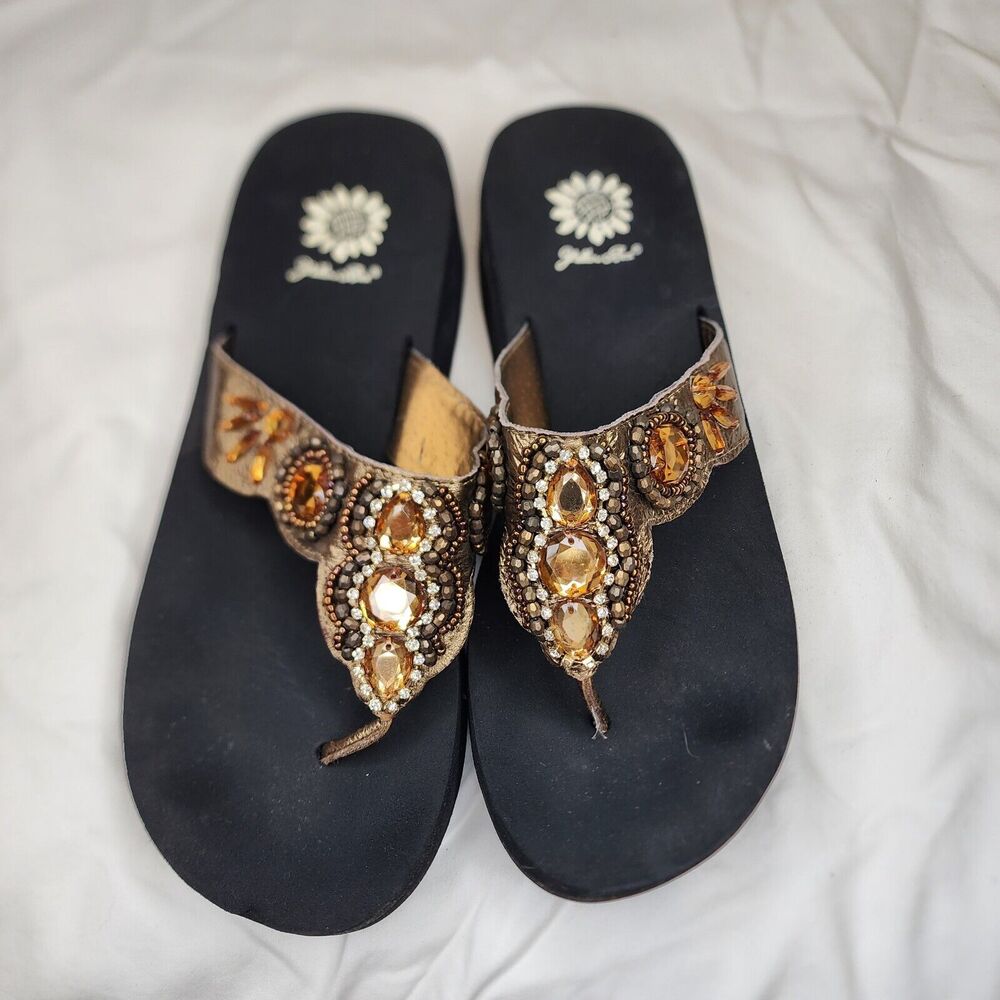 Yellow Box Wedge Sandals Size 10 Women Jeweled Rhinestone Cherilyn
